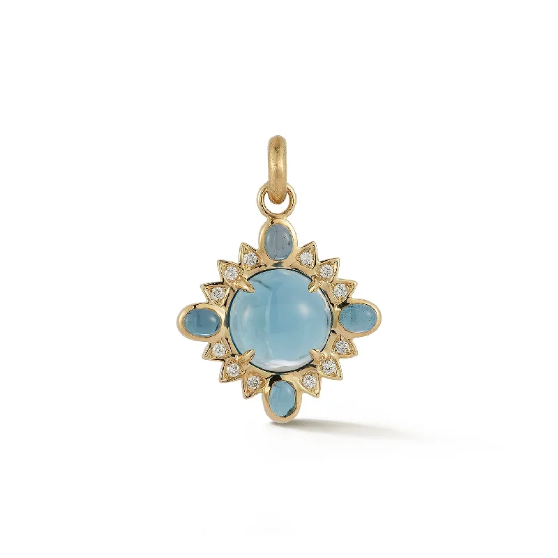 14K Gold Blue Topaz & Diamond Mini Nora Charm