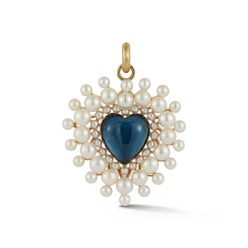 14K Gold London Blue Topaz & Pearl Cluster Juliana Heart Charm