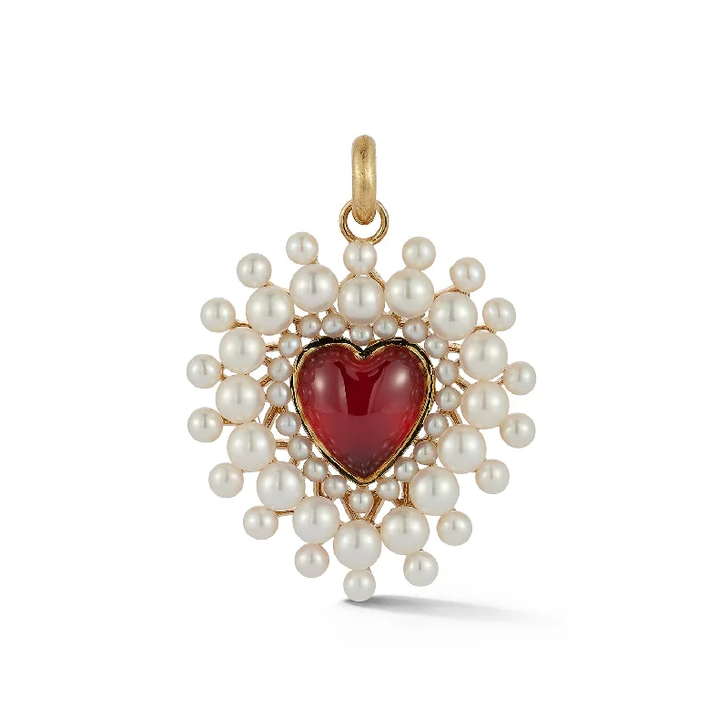 14K Gold Garnet & Pearl Cluster Juliana Heart Charm