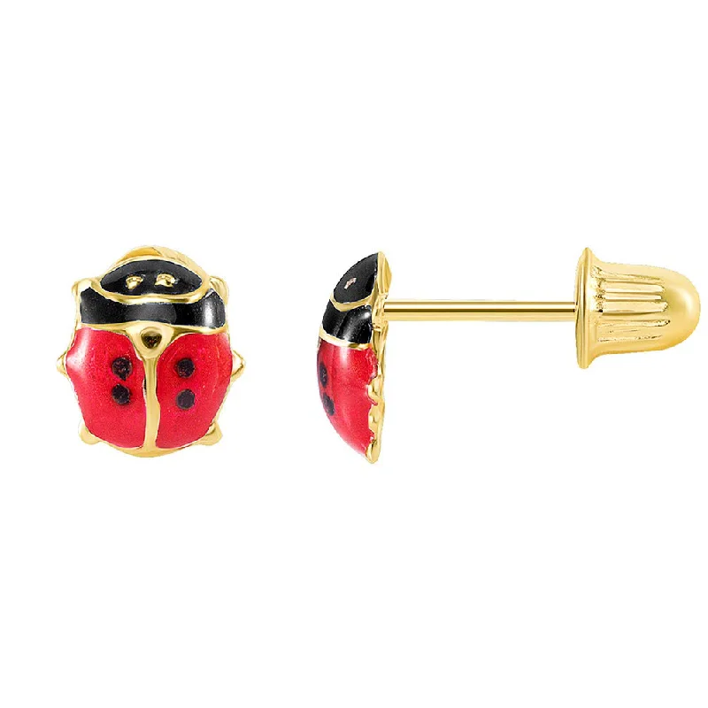 14k Yellow Gold Mini Ladybug Stud Earrings with Screw Back (5.5 x 5 mm)