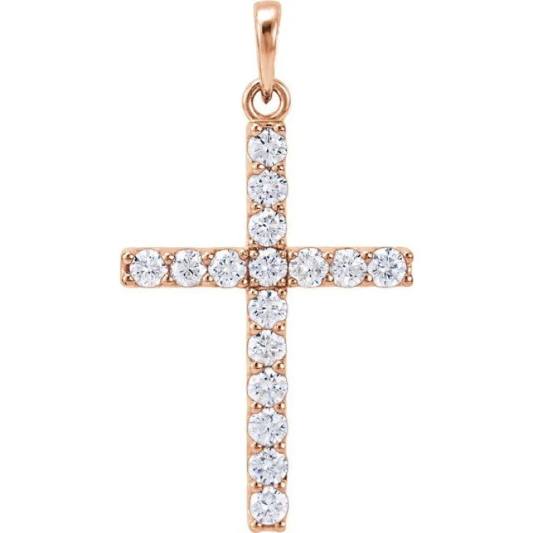 14K Rose 3/4 CTW Natural Diamond Cross Pendant