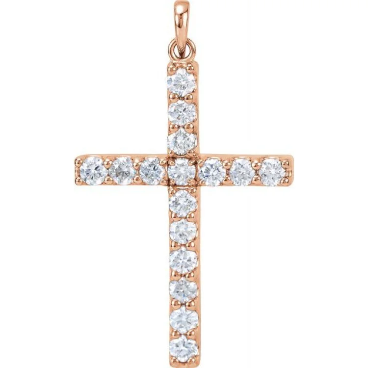 14K Rose 1 3/8 CTW Natural Diamond Cross Pendant