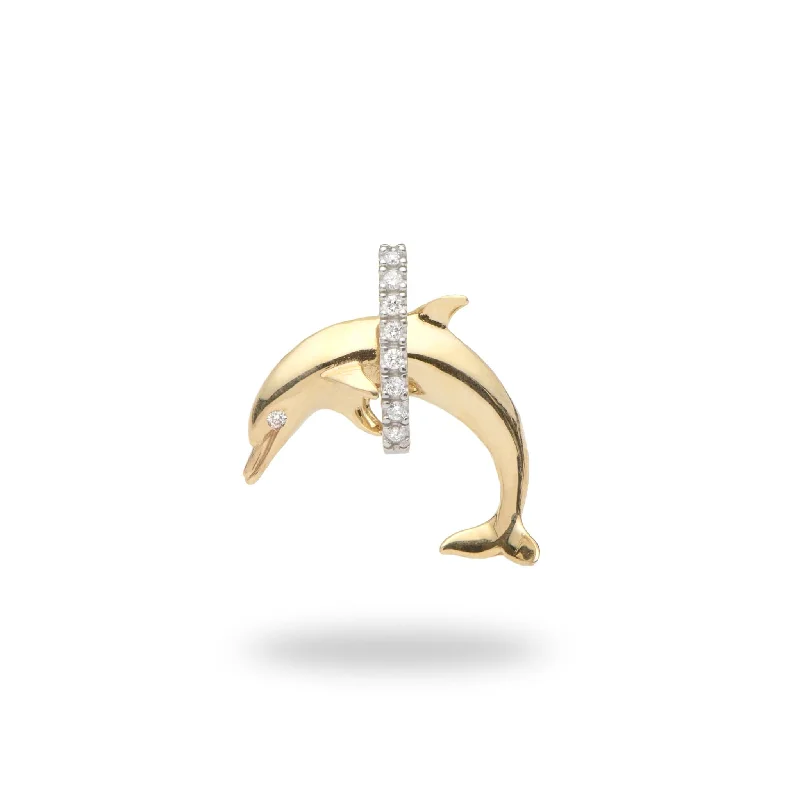 Dolphin Pendant in Two Tone Gold with Diamonds - 19mm