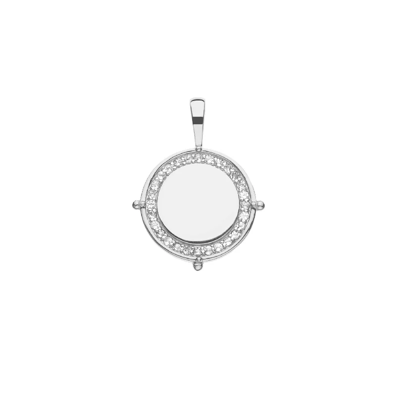 Embellished Personalized Petite Coin Pendant in Silver