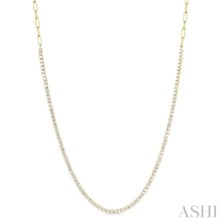 2 5/8 ctw Round Cut Diamond Paper Clip Chain Tennis Necklace in 14K Yellow Gold