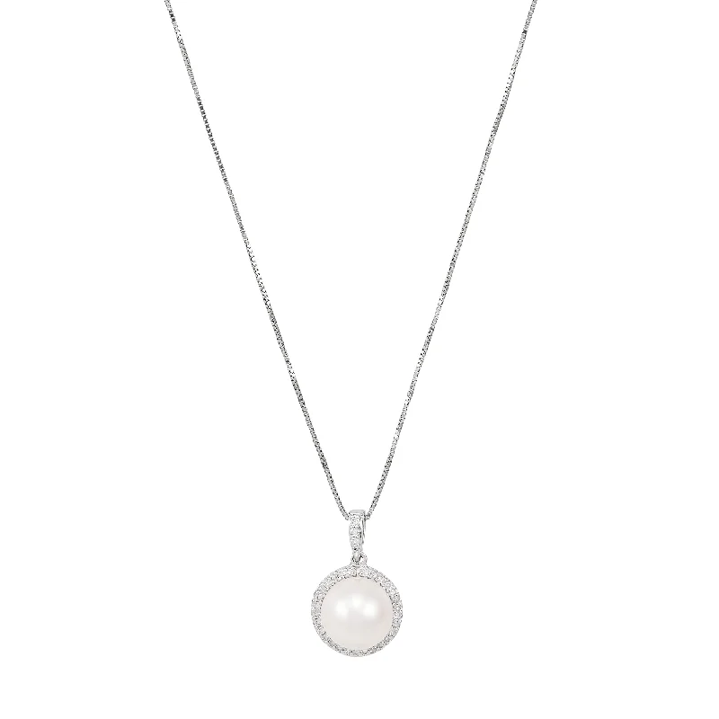 Sabel Pearl 14K White Gold Pearl and Diamond Pendant