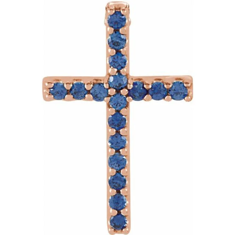 14K Rose Natural Blue Sapphire Petite Cross Pendant