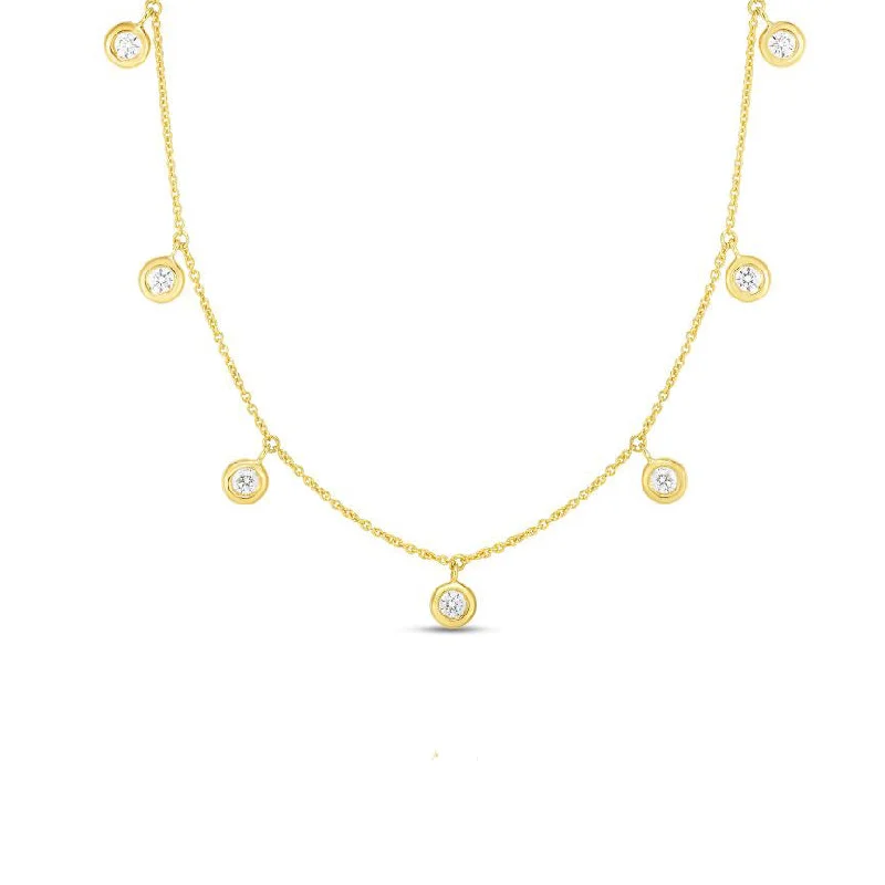 Roberto Coin Diamonds by the Inch Seven Diamond Drop Station Necklace in 18K Yellow Gold