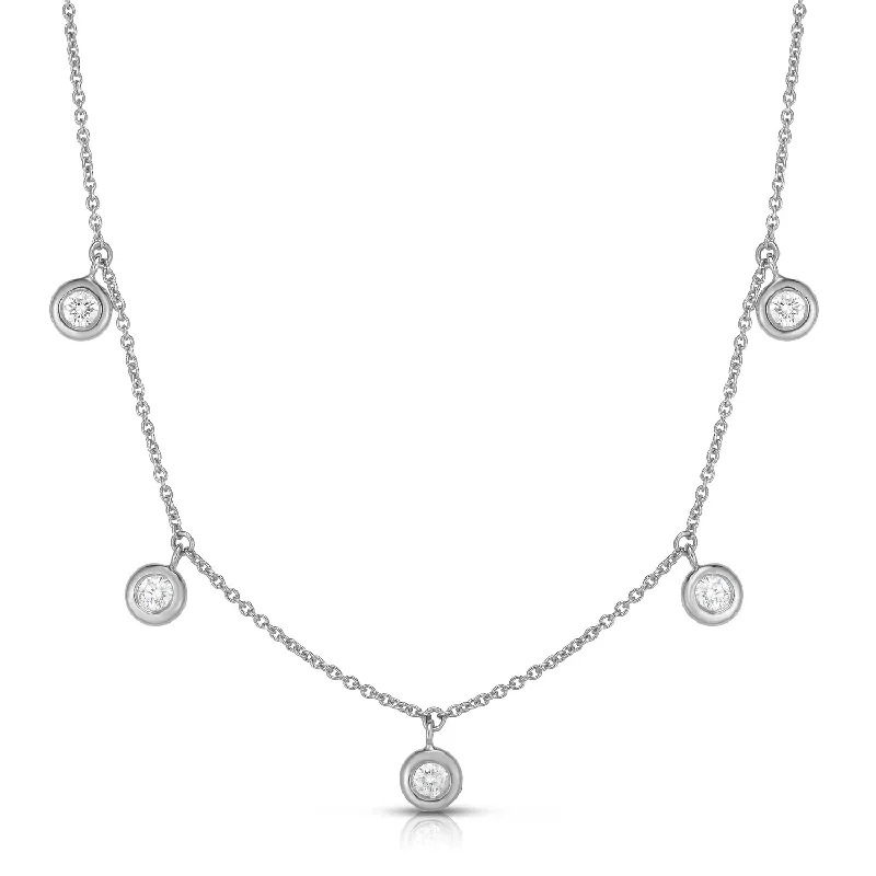 Roberto Coin Diamonds by the Inch Five Diamond Drop Station Necklace in 18K White Gold