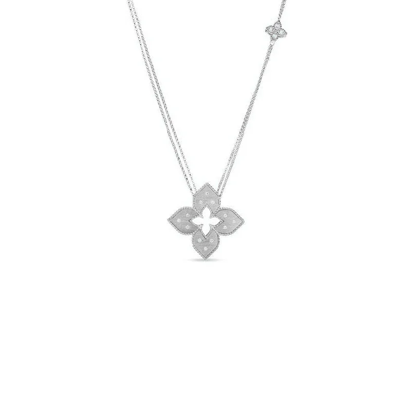 Roberto Coin Venetian Princess Flower Necklace in 18K White Gold