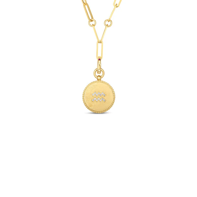 Roberto Coin Zodiac Medallion 18K Yellow Gold Diamond Medallion Necklace in Aquarius (1/21 - 2/19)