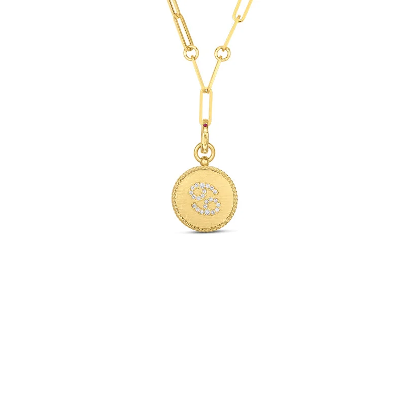 Roberto Coin Zodiac Medallion 18K Yellow Gold Diamond Medallion Necklace in Cancer (6/22 - 7/23)