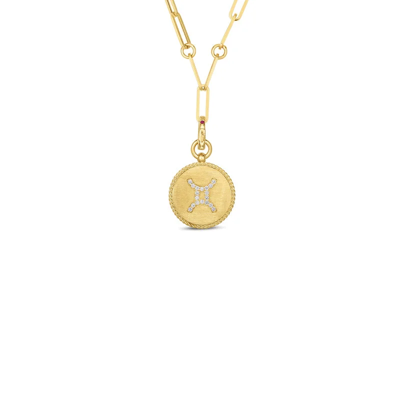 Roberto Coin Zodiac Medallion 18K Yellow Gold Diamond Medallion Necklace in Gemini (5/21 - 6/21)