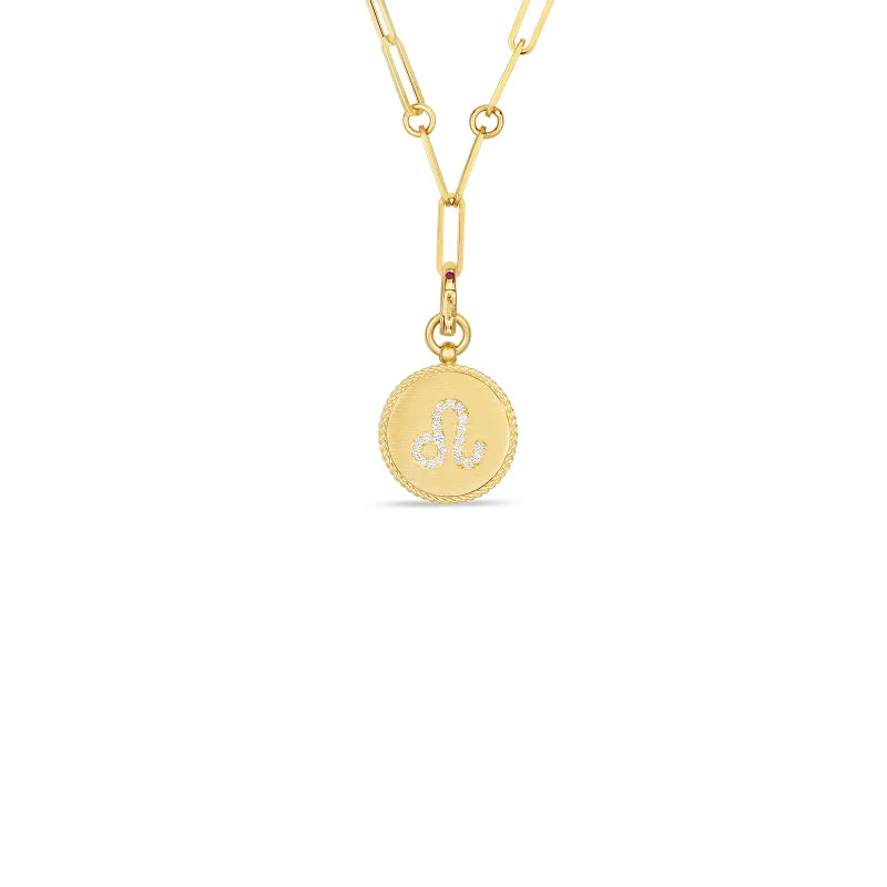 Roberto Coin Zodiac Medallion 18K Yellow Gold Diamond Medallion Necklace in Leo (7/24 - 8/23)