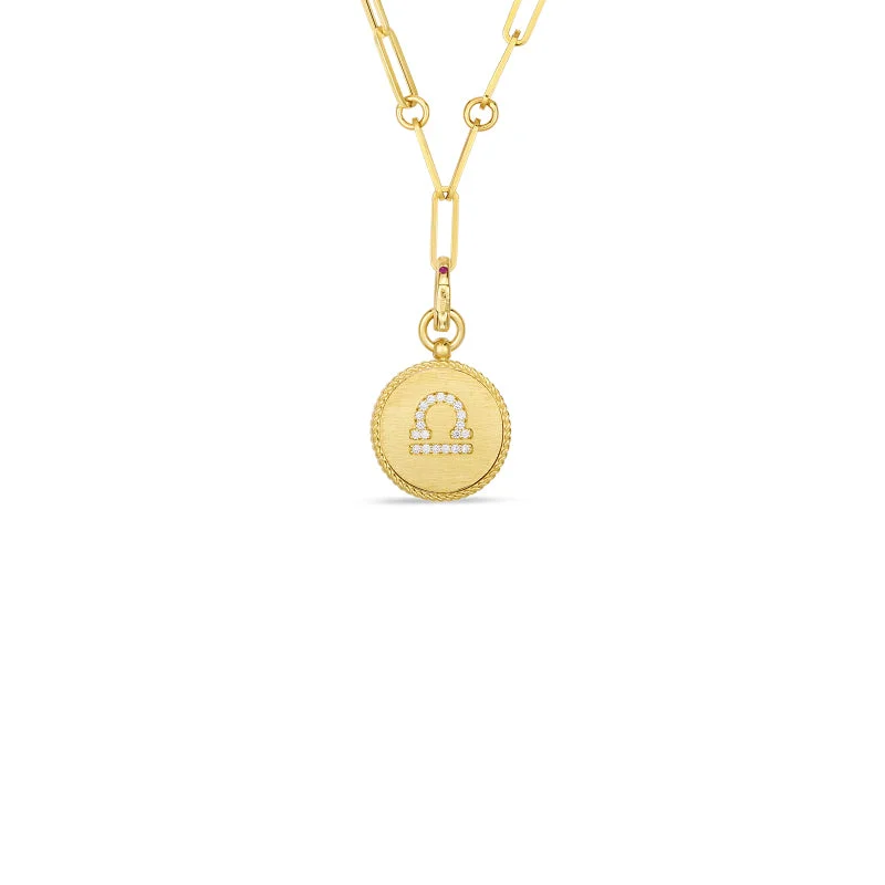 Roberto Coin Zodiac Medallion 18K Yellow Gold Diamond Medallion Necklace in Libra (9/23 - 10/22)