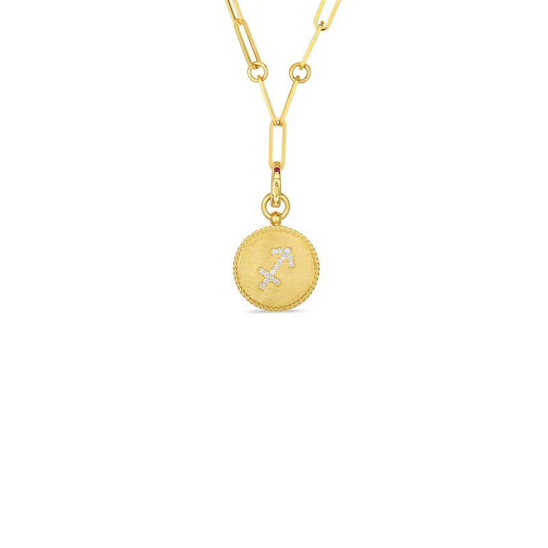 Roberto Coin Zodiac Medallion 18K Yellow Gold Diamond Medallion Necklace in Sagittarius (11/23 - 12/20)