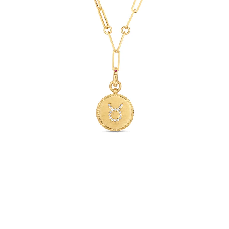 Roberto Coin Zodiac Medallion 18K Yellow Gold Diamond Medallion Necklace in Taurus (4/20 - 5/20)