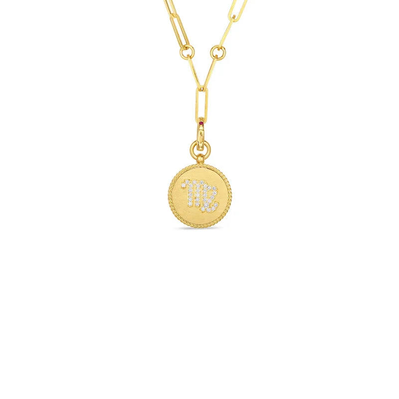 Roberto Coin Zodiac Medallion 18K Yellow Gold Diamond Medallion Necklace in Virgo (8/24 - 9/22)