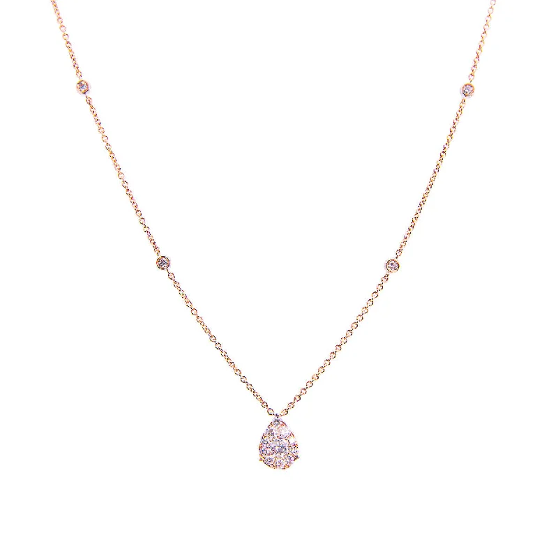 Sabel Collection 14K Rose Gold Diamond Station and Pear Shaped Pendant Necklace