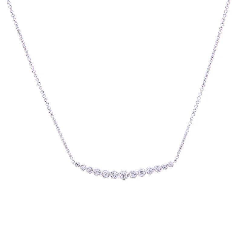 Sabel Collection 14K White Gold Diamond Bezel Set Curved Bar with Milgrain Accents Necklace