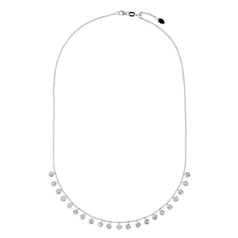 Sabel Collection 18K White Gold Bezel Set Diamond Dangle Station Necklace