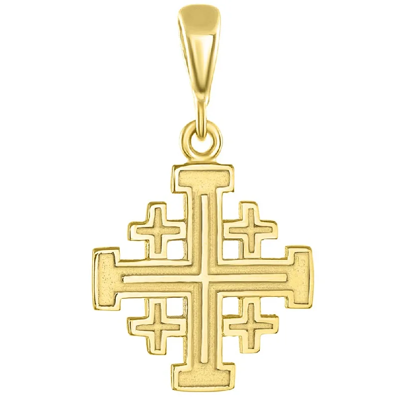 Solid 14K Yellow Gold Crusaders Jerusalem Cross Pendant