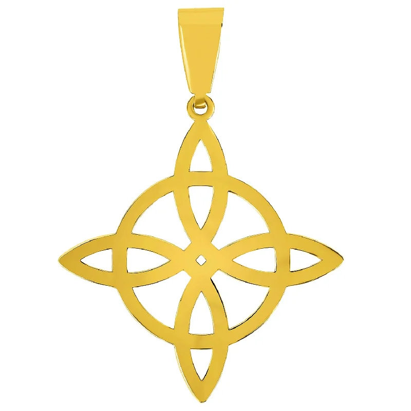 Solid 14k Yellow Gold Dainty Trinity Love Knot Celtic Cross Pendant