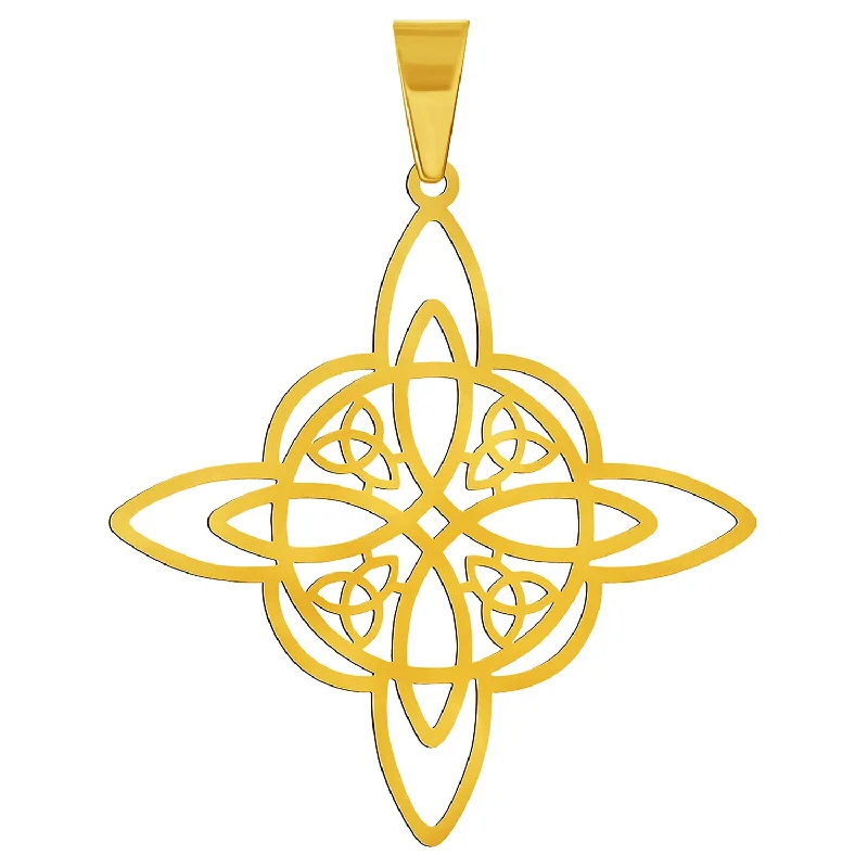 Solid 14k Yellow Gold Large Elegant Trinity Love Knot Celtic Cross Pendant