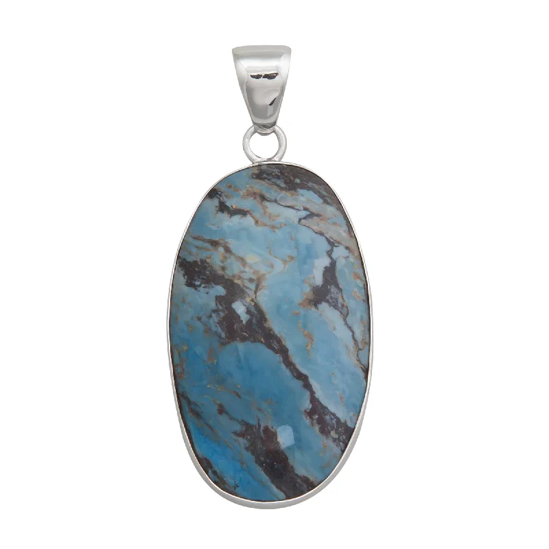 Sterling Silver Oval Aztec Lapis Pendant