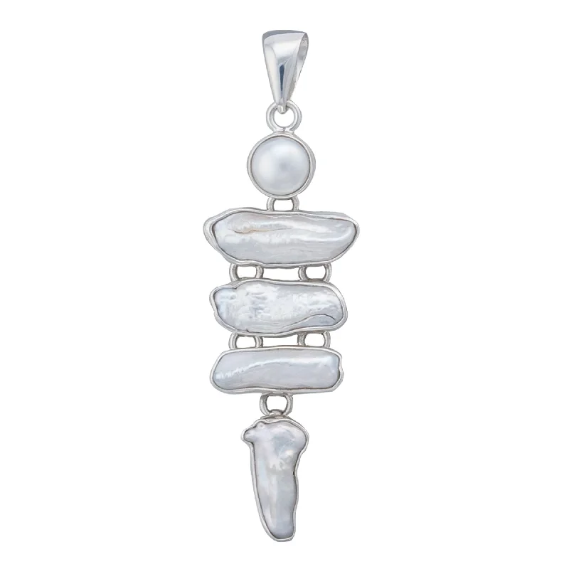 Sterling Silver Pearl & Biwa Pearl Pendant