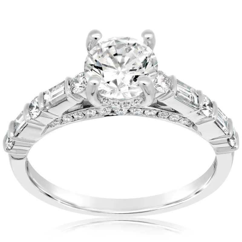 Alternating Baguette & Round Diamond Engagement Ring Setting