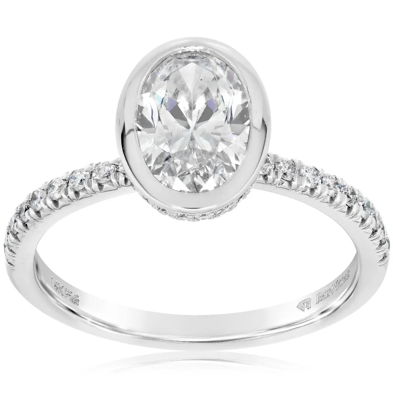 Center Bezel Engagement Ring Setting with Side Shank & Gallery Diamonds