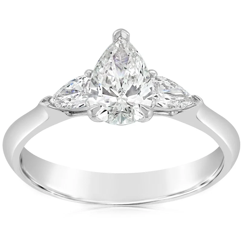 Complete 1.00 Carat Three Stone Pear Diamond Engagement Ring