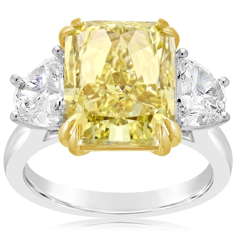 Complete Three Stone Fancy Yellow Radiant Cut & White Diamond Ring