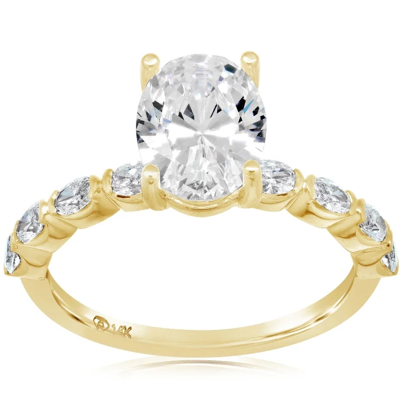 Oval Diamond Engagement Ring Setting with East-West Set Diamonds on Shank