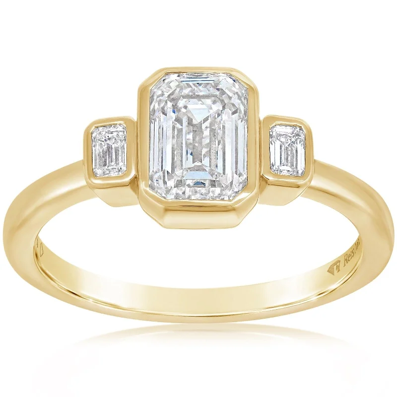 Three Stone Bezel Set Emerald Cut Engagement Ring Setting