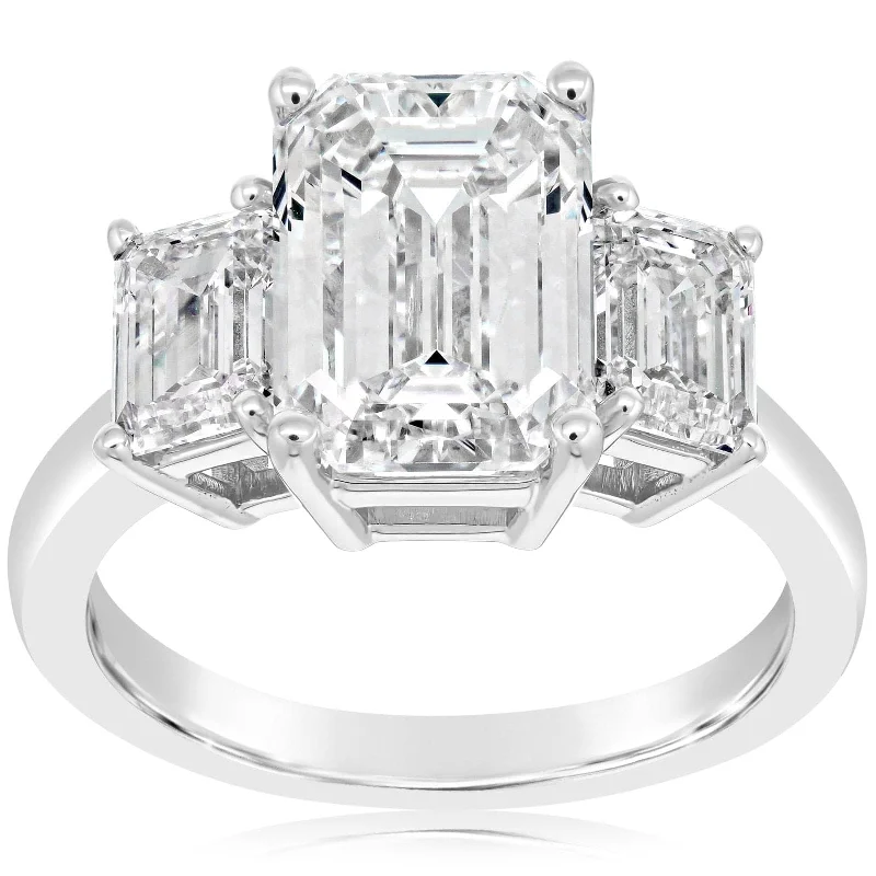 Three Stone Emerald Cut Diamond Engagement Ring Setting