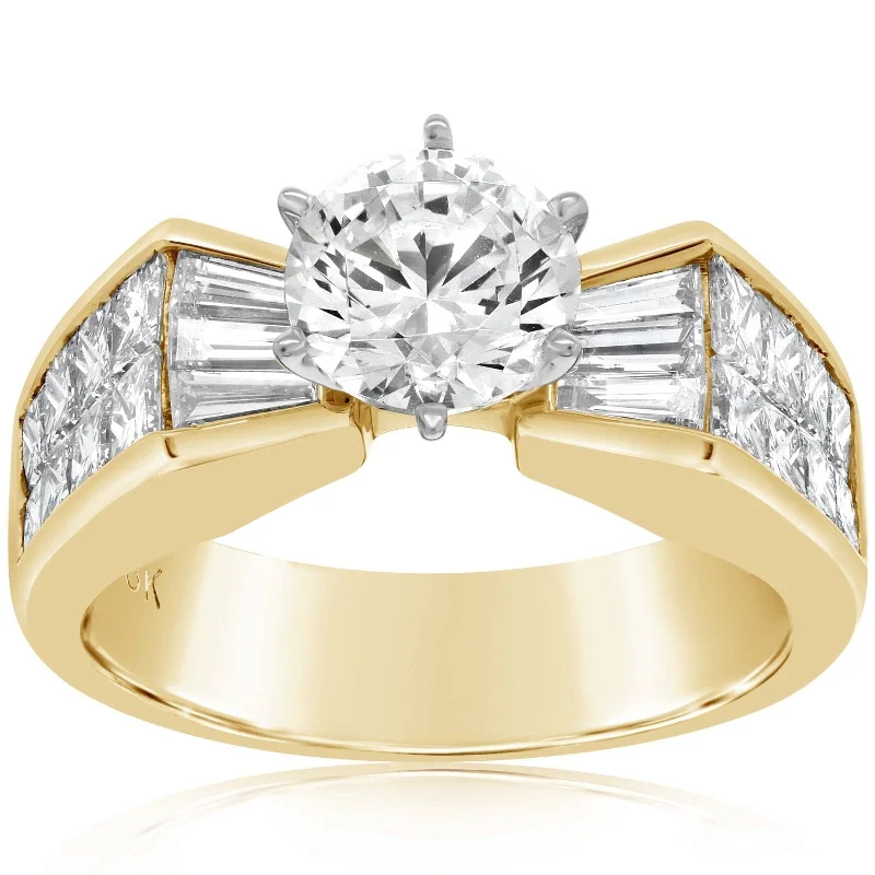 Two Row Baguette & Princess Cut Diamond Engagement Ring Setting