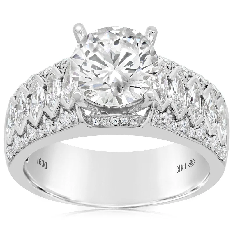 Wide Marquise & Round Engagement Diamond Engagement Ring Setting