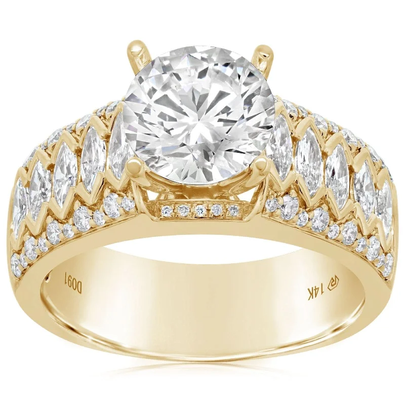 Wide Marquise & Round Engagement Diamond Ring Setting