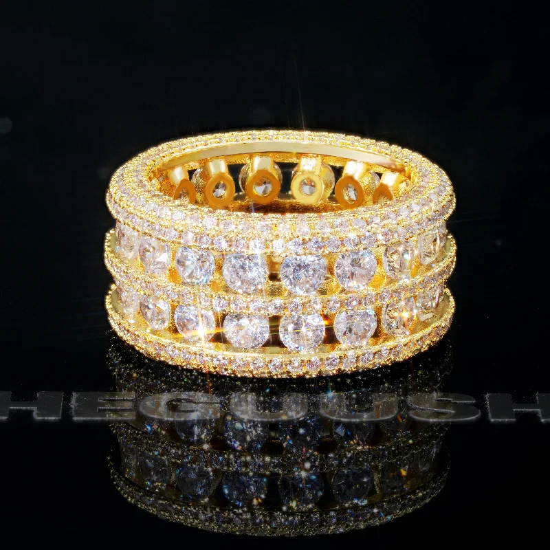 18k Gold-Plated CZ Double Hollow Row Hip Hop Ring