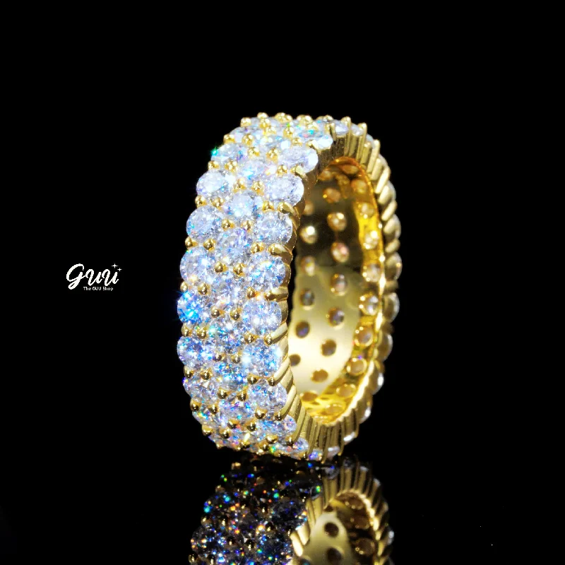 925S & VVS Moissanite 3-Row Eternity Ring 18K Gold