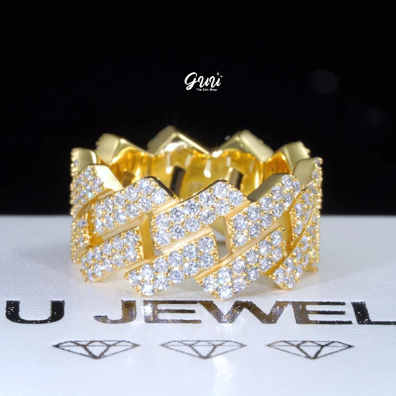 925S & VVS Moissanite Cuban Link Ring 18K Gold