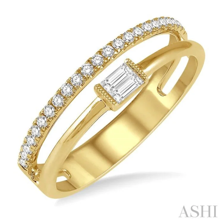 1/5 ctw Double Row Baguette and Round Diamond Fashion Ring in 14K Yellow Gold