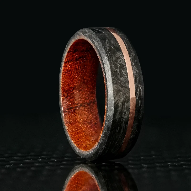 Forged Carbon Fiber and Gold Ring with Koa Wood Liner