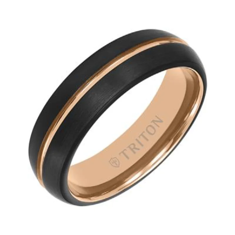 Frederick Goldman Men's 6.5MM Black Tungsten/Rose Wedding Band