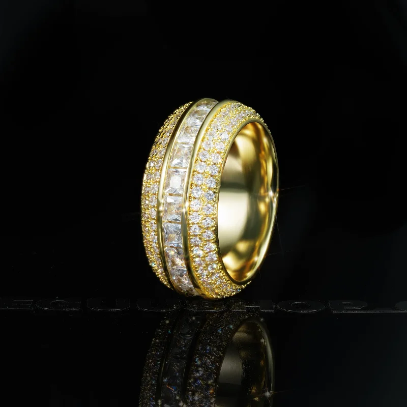 Iced  AAA CZ  18K Yellow Gold-Plated  Five Rows  Hollow Ring