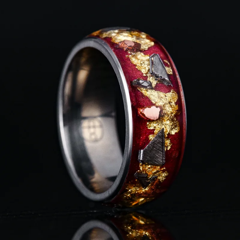 Regal Halo Glowstone Ring on Titanium | Meteorite, Copper, and Gold Leaf