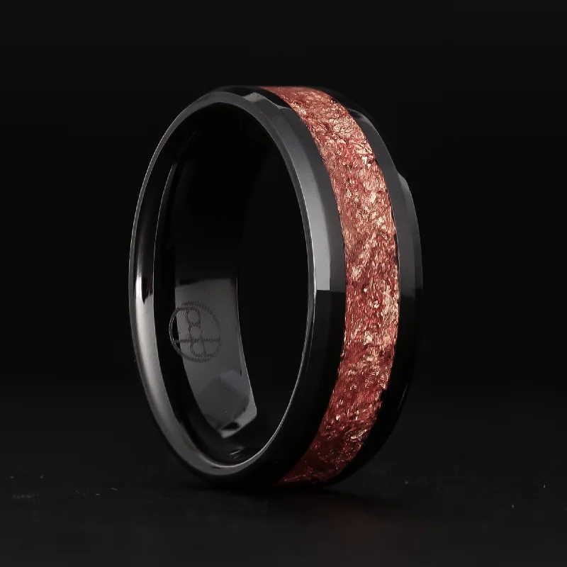 Rose Gold Leaf Ring on Black Ceramic | Full Channel