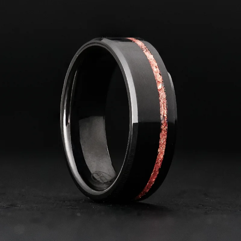 Rose Gold Leaf Ring on Black Ceramic | Offset Inlay